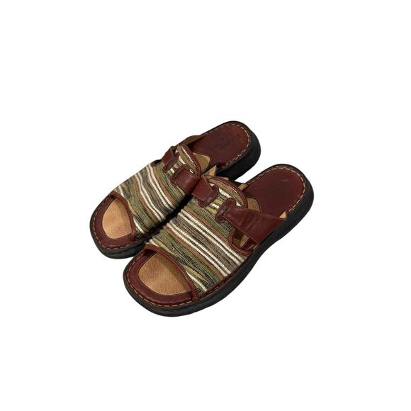Born Drillers Striped Leather Green Woven Slip Sandal Slide Size 8/39 Boho - Picture 1 of 10